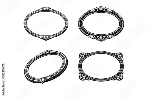 Elegant vintage oval and square ornate frames collection