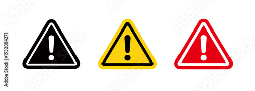 Warning sign icons, caution, danger, error message icons