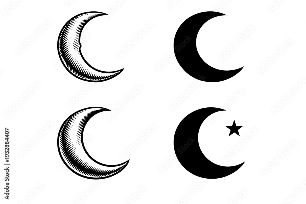 Obraz premium Vintage and modern crescent moon designs with star variation