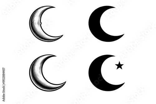 Vintage and modern crescent moon designs with star variation