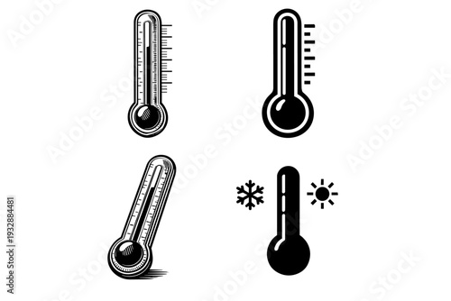 Set of thermometer icons displaying temperature changes