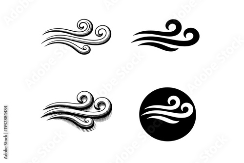 Elegant wind motif designs in various artistic patterns and circular e
