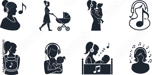 Icon bundle featuring music family and social media symbols