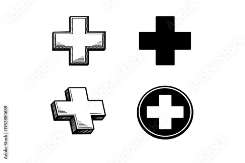 Set of four cross symbols in various styles and designs