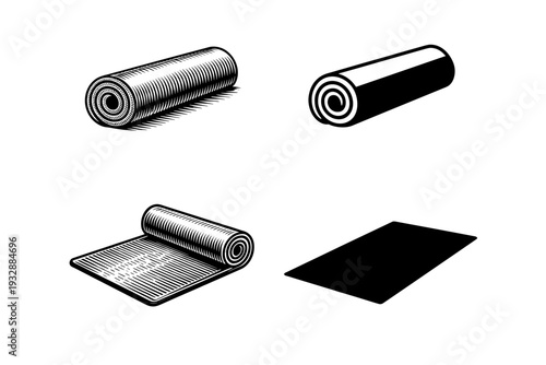 Set of four yoga mats in different positions and designs