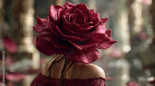 Wallpaper Mural Woman with red rose instead of head in garden or park, surreal, background Torontodigital.ca