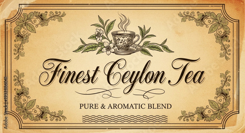 Finest Ceylon Tea Label with Elegant Design and Pure Aroma.