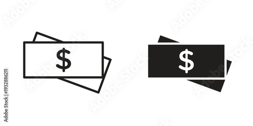 Cash icons. Vector illustration. Editable stroke. Isolated icon suitable for web,
