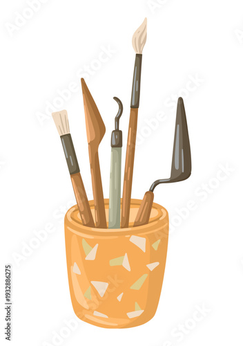 Art Tools in a Holder. DIY project. Vector.