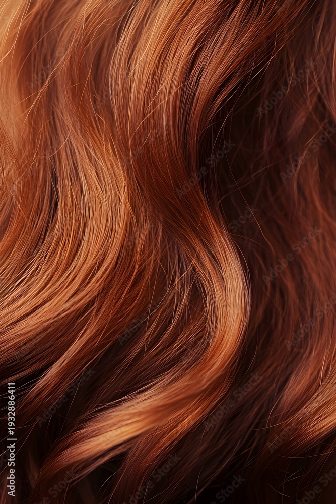 Fototapeta premium Extreme close up of wavy auburn hair texture brown