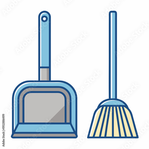 Dustpan And Broom Vector Icon Set Professional Cleaning Service Equipment For Spring Cleaning And Housekeeping Month