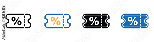 Coupon icon set multiple style collection, vector illustration featuring discount voucher and promo ticket symbols in flat, outline, glyph and gradient styles
