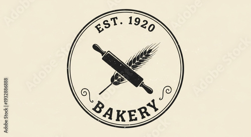 Vintage bakery logo featuring rolling pin and wheat, established in 1920, circular design.