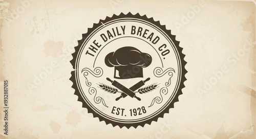 Vintage Bakery Logo - The Daily Bread Co. with chefs hat and crossed rolling pins.