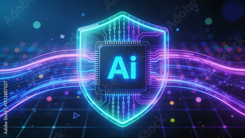 digital background with shield and ai for security