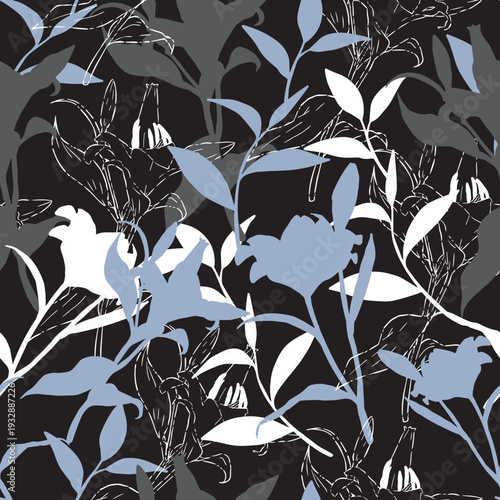 Chic Floral Mystical Lily Seamless Pattern. Perfect for fabric prints, wallpapers, packaging, stationery, and elegant artistic projects