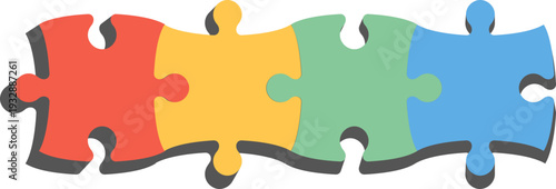 Modular jigsaw template with colorful connected parts and blank frames. Infographic design for presentations and training materials.