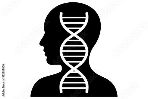 silhouette head with a dna strand inside represents the human genome and genetics