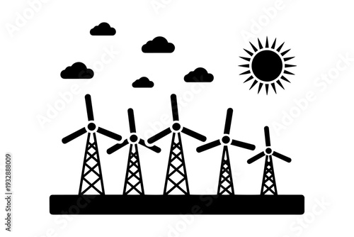 Renewable energy concept, windmills harness wind power to generate electricity, symbolizing sustainability and eco-friendliness