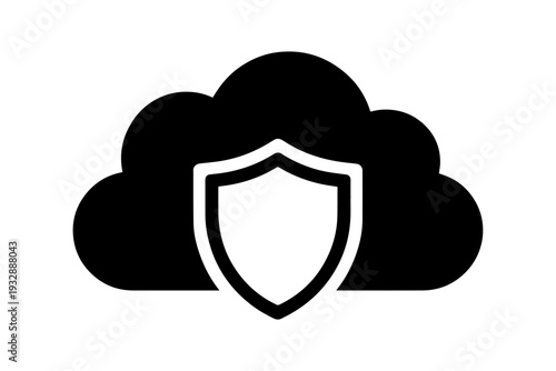 Secure digital cloud storage represented by shield and cloud icon, cybersecurity in digital world protection 