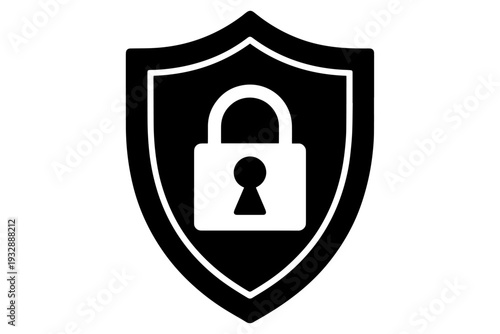 Security shield with closed padlock icon symbolizes protection and data safety, conveying trust and reliability