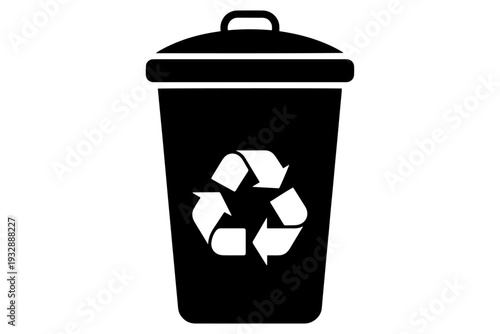 Black recycle bin icon, environmental stewardship symbol  