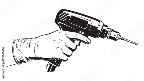 Hand Holding Power Drill Tool Representing Industrial Maintenance, Construction Assembly And Workplace Safety Procedure Vector Illustration