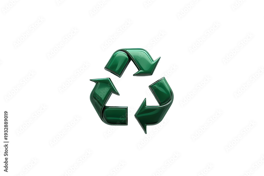 Obraz premium Green recycle symbol, a 3d rendering conveying concepts of environmental protection, reuse, and sustainable living