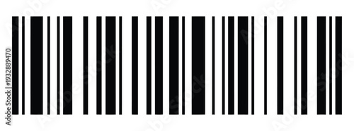 Fake long barcode illustration with transparent background, displaying bold black vertical bars for retail scanning, product identification and commerce design