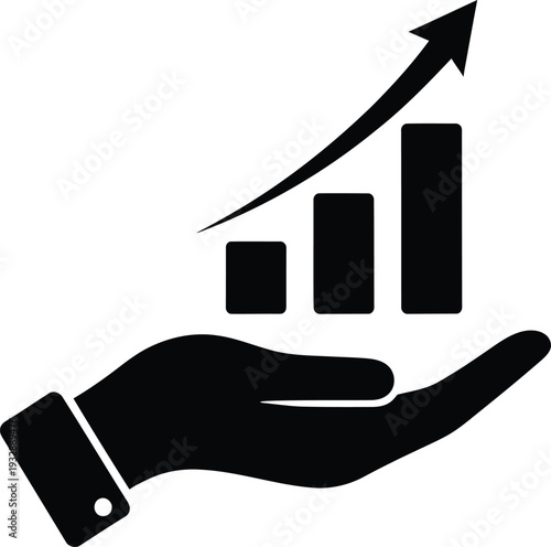 Hand Holding Growing Graph with Arrow