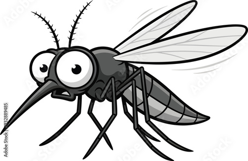 Cartoon Mosquito with Big Eyes on White Background