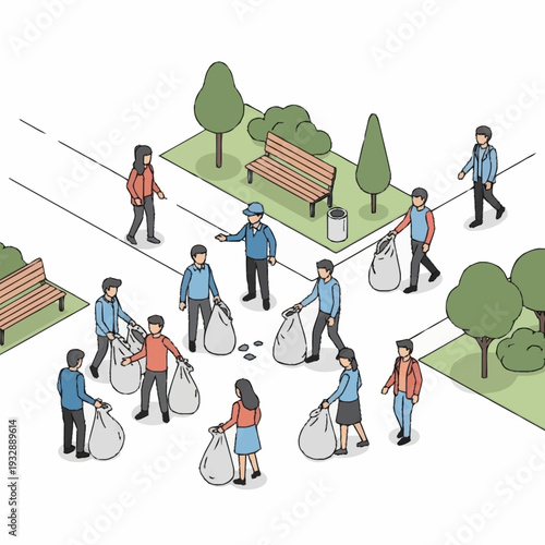 Community members cleaning up a park together.