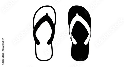 Two flip-flops, one black and one white, side by side, simple design.