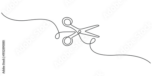 Continuous one-line drawing of scissors isolate vector design