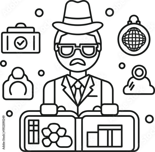 april fool line art flat llustration isolated on white bg