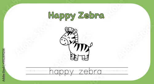 Happy Zebra Coloring Page for Kids - Learn to Write Zebra