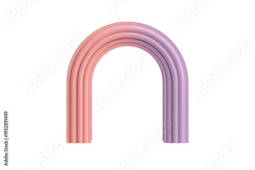 3d arch creating a soft pink and purple gradient portal, abstract geometric minimal shape with transparent background