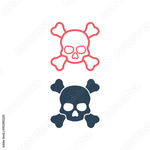 Skull icons set. Crossbones, death skull, danger or poison flat vector symbol for apps and websites.