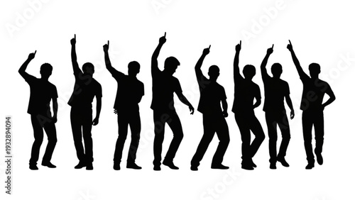 Group of silhouetted people dancing together in a lively energetic pose