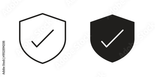 Shield check mark icons. Vector illustration. Editable stroke. Isolated icon suitable for web,