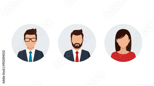 Diverse professionals illustrated in circular frames, showcasing varied attire and hairstyles in a minimalist style