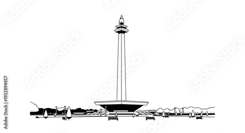 Iconic Monas Monument in Jakarta, Indonesia, a Symbol of Independence.