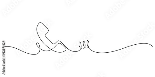 Continuous line drawing of a telephone handset, concept of customer service and communication minimalist vector