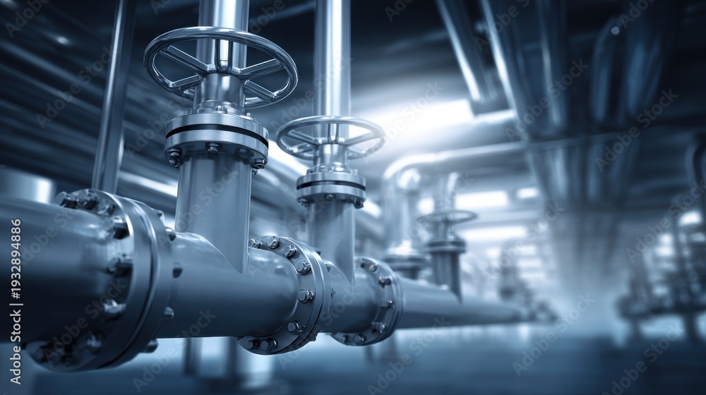 Fototapeta premium Industrial Cryogenic Distribution Manifold with Multiple Valves and Flow Control Systems