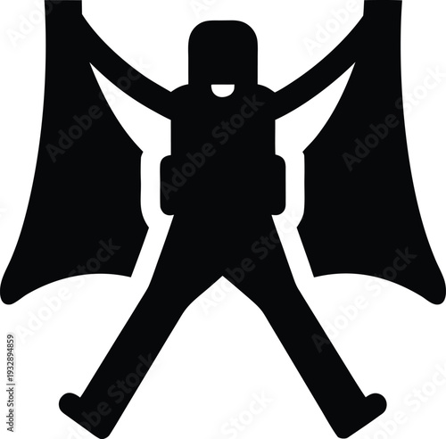 wing suit pilot silhouette line art vector illustration on transparent background