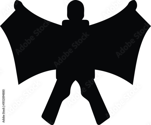 wing suit pilot silhouette line art vector illustration on transparent background