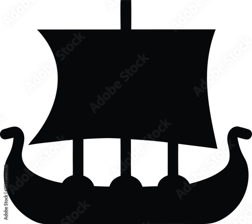 viking longship silhouette line art vector illustration on transparent background