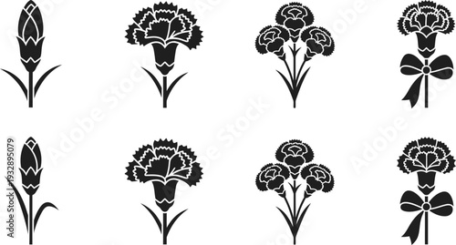 Icon bundle of black and white floral designs flower icons set