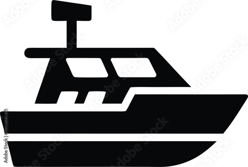 solar powered boat silhouette line art vector illustration on transparent background