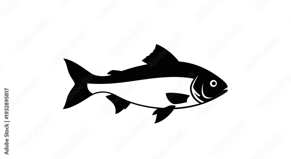 Obraz premium Black and white silhouette of a fish, isolated on a white background